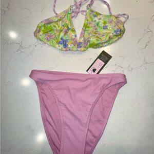 Floral & Gingham Reversible Bikini Top and Lavender Bottom